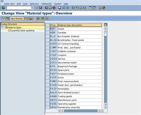 material type table in sap